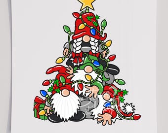 Kabouter kerstboom DTF-transfer, klaar om te persen