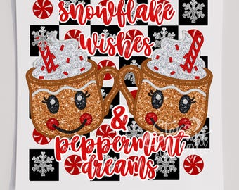 Imitatie glitter kerst DTF T-shirt transfer, Sneeuwvlokwensen, Klaar om te persen