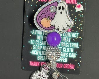 Porta-insignias con cuentas de fantasma Ouija, espeluznante Halloween