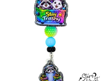 Glitter Raccoon Possum Badge Reel, Trash Panda ID Holder, Funny Gift