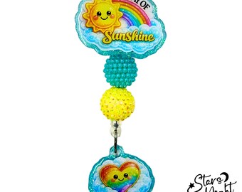 Sunshine Rainbow Heart Badge Reel, Retractable Nurse Holder