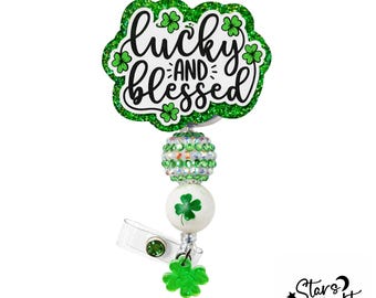 Lucky and Blessed Badge Reel, Leprechaun Badge Reel, Shamrock Badge Reel, Clover Badge Reel, St. Pattys DayBadge Reel, St. Pattys