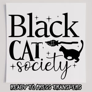 ブラックキャットソサエティDTF Tシャツ転写、プレス可能な転写、スクリーンプリント転写、ハロウィン転写、ハロウィンDTF転写