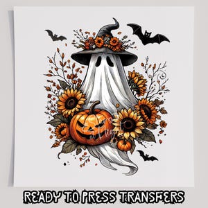 Floral Ghost with Bats DTF T-Shirt Transfer, Ready To Press Transfer, Screen Print Transfer, Halloween Transfer, Halloween DTF Transfer, DTF