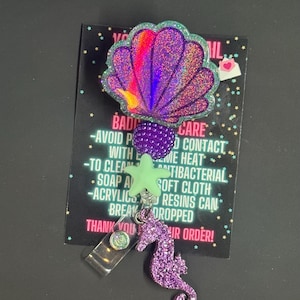 Sea Shell Badge Reel, Shell Badge Reel, Glitter Badge Reel, Beaded Badge Reel, Badge Reel, Nurse Badge Reel, Summer Badge Reel