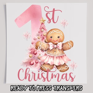First Christmas Pink T-Shirt Transfer, Ready To Press Transfer, Screen Print Transfer, Christmas DTF, Christmas Transfer, DTF