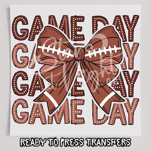 Game Day Football Bow T-Shirt Transfer, Ready To Press Transfer, Screen Print Transfer, DTF, Direct To Film, Sports DTF