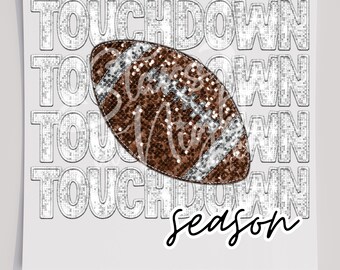 May include: A brown and silver glitter football with the text "Touchdown Season" in silver glitter letters.