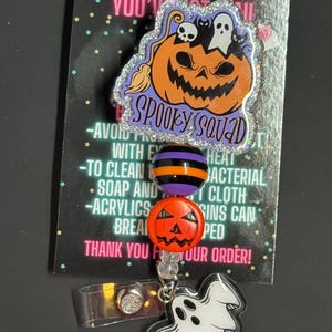 Spooky Squad Badge Reel, Halloween Badge Reel, Beaded Badge Reel, Glitter Badge Reel, Spooky Badge Reel, Halloween, Nurse