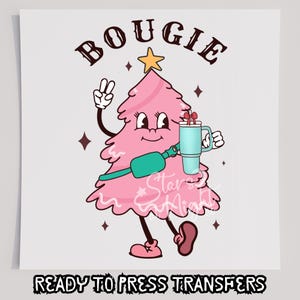 Bougie Pink Christmas Tree DTF T-Shirt Transfer, Ready To Press Transfer, Screen Print Transfer, Christmas DTF, Christmas Transfer, DTF