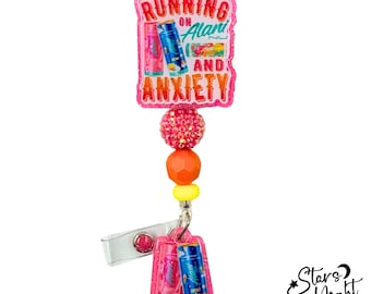 Resin Badge Reel, Energy Drink Anxiety Design, Retractable Holder (Nurse Gift)