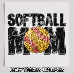 Faux Sequin Softball Mom T-Shirt Transfer, Ready To Press Transfer, Screen Print Transfer, DTF, Direct To Film, Sports DTF