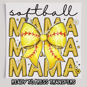 Softball Mama Bow Dots T-Shirt Transfer, Ready To Press Transfer, Screen Print Transfer, DTF, Direct To Film, Sports DTF