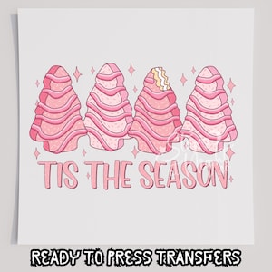 Rosa Weihnachtskuchen Bäume T-Shirt Transfer, bereit zum Pressen Transfer, Siebdruck Transfer, Weihnachten DTF, Weihnachtstransfer, DTF