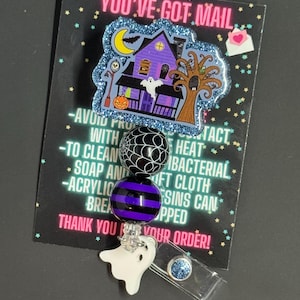 Busy Haunted House Badge Reel, Halloween Badge Reel, Nurse Badge Reel, Beaded Badge Reel, Glitter Badge Reel, Spooky Badge Reel, Halloween