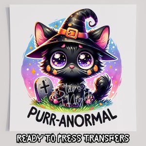 PurrAnormal ブラックキャット DTF Tシャツ転写、プレス転写済み、スクリーンプリント転写、ハロウィン転写、DTF、ハロウィン