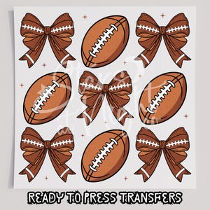 Footballs And Football Bows T-Shirt Transfer, Ready To Press Transfer, Screen Print Transfer, DTF, Direct To Film, Sports DTF