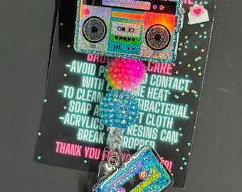 Boom Box Badge Reel, Summer Badge Badge Reel, 80s Badge Reel, Badge Reel, Glitter Badge Reel, Nurse Badge Reel, Beaded Badge Reel