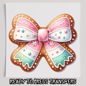 Gingerbread Bow Pink T-Shirt Transfer, Ready To Press Transfer, Screen Print Transfer, Christmas DTF, Christmas Transfer, DTF