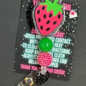 Pink Strawberry Badge Reel, Berry Badge Reel, Glitter Badge Reel, Nurse Badge Reel, Teacher Badge Reel, Beaded Badge Reel, Badge Reel, Nurse
