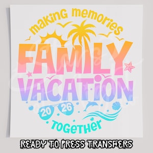 Transferencia DTF de vacaciones familiares, lista para imprimir, diseño de reunión.