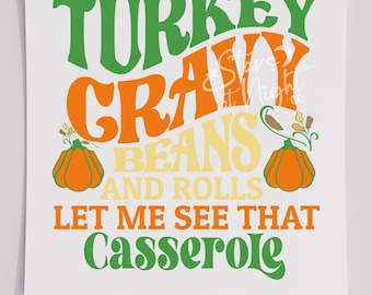 Turkije jus bonen DTF T-shirt transfer, klaar om te drukken transfer, zeefdruk transfer, herfst transfer, DTF, Thanksgiving