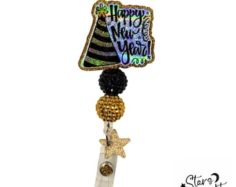 Happy New Year Badge Reel, NYE Badge Reel, Happy New Year Badge Reel, Beaded Badge Reel, Glitter Badge Reel, Badge Reel, Nurse Badge, Nurse
