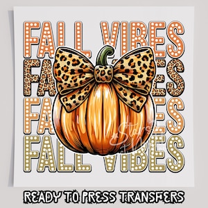 Fall Vibes Pumpkin Cheetah Bow DTF T-Shirt Transfer, Ready To Press Transfer, Screen Print Transfer, Fall Transfer, DTF, Thanksgiving