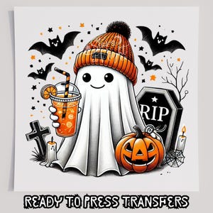 Ghost in Graveyard 2 DTF T-Shirt Transfer, Ready To Press Transfer, Screen Print Transfer, Halloween Transfer, Halloween DTF Transfer, DTF