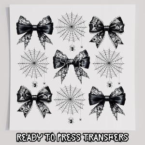 Black Bows & Spiderwebs DTF T-Shirt Transfer, Ready To Press Transfer, Screen Print Transfer, Halloween Transfer, Halloween DTF Transfer