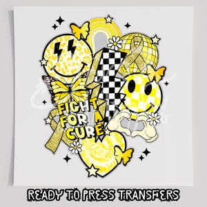 Retro Childhood Cancer Collage T-Shirt Transfer, Ready To Press Transfer, Screen Print Transfer, DTF, Direct To Film, Cancer DTF