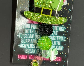 Leprechaun Hat Badge Reel, St. Patricks Day Badge Reel, St Patty Day Badge Reel, Shamrock Badge Reel, Clover Badge Reel, Glitter Badge Reel