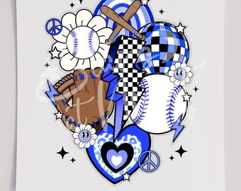 Retro Blue Baseball Collage, Ready To Press DTF Transfer