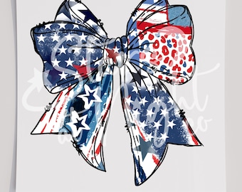 Patriotic Bow, USA Flag, DTF T-Shirt Transfer, Ready To Press