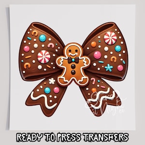 Gingerbread Bow T-Shirt Transfer, Ready To Press Transfer, Screen Print Transfer, Christmas DTF, Christmas Transfer, DTF