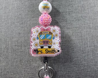 School Bus Teacher Lanyard, Glitter Resin Lanyard