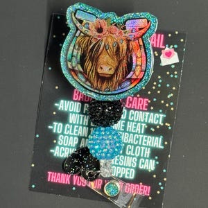 Highland Cow Badge Reel, Cow Badge Reel, Beaded Badge Reel, Glitter Badge Reel, Badge Reel, Nurse Badge, Badge Reel
