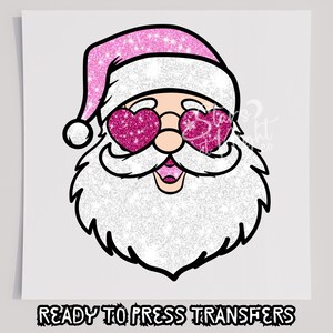 Faux Glitter Pink Santa T-Shirt Transfer, Ready To Press Transfer, Screen Print Transfer, Christmas DTF, Christmas Transfer, Xmas dtf