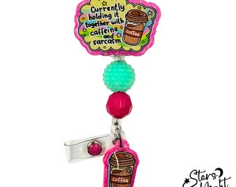 Coffee Badge Reel, Caffeine Sarcasm Coffee Cup, Nurse Teacher Retractable Holder