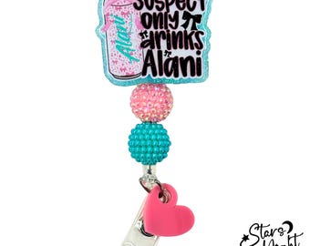 Glitter Badge Reel, Suspect Only Drinks Energy Retractable ID Holder, Nurse CNA Teacher Gift