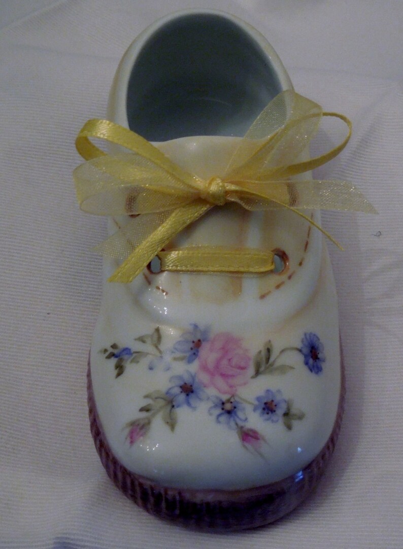 Baby ShoeHand painted porcelain 5 inch Yellow Baby Tennis