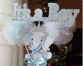 IT'S A BOY Elephant Centerpieces, Baby Shower Centerpieces, Elephant Theme Decorations, Elephant baby shower decorations. it's a Boy BABY
