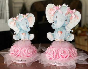 Girl Elephant, Baby Pink Elephant, Girl Baby Shower, Elephant with Roses Headpiece, Girl Elephant, Elephant Theme, Elephant cake topper