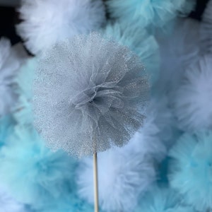 Tulle Glitter  Pom Pom, Party decor pom pom, nursery decor, Pom-Pom Wands and Centerpiece, Tulle Pom Pom Sticks, tulle GLITTER SILVER POMPOM
