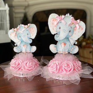 Girl Elephant, Baby Pink Elephant, Girl Baby Shower, Elephant with Roses Headpiece, Girl Elephant, Elephant Theme, Elephant cake topper