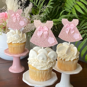 Cupcake topper girl dress, Baby shower cupcake toppers Girl Dress, Little Dress Cupcake, Pink Dress Cupcake, Baby Girl Cupcake, Set of 6