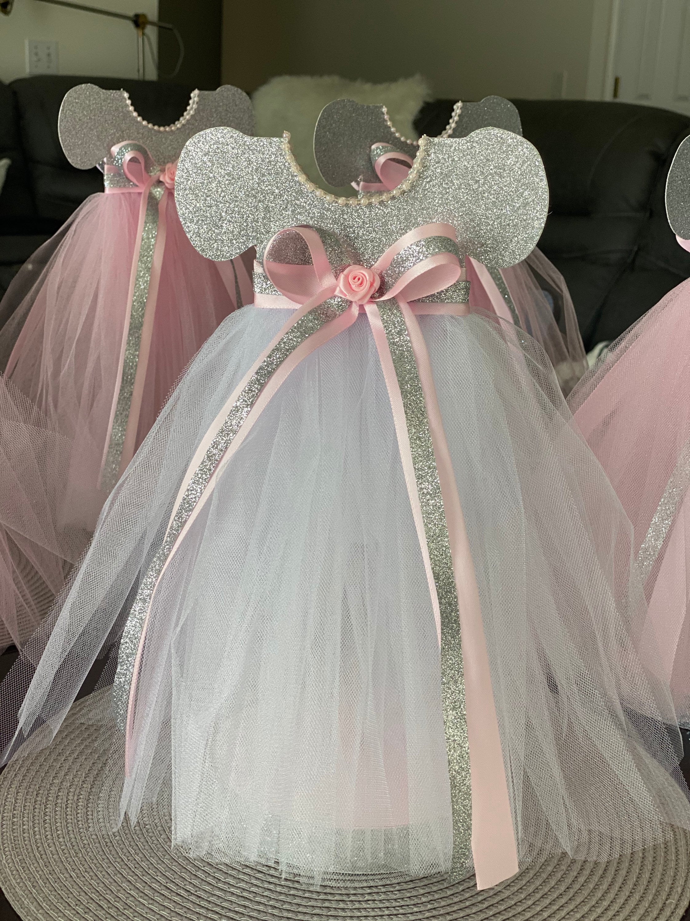Tutu Centerpiece, White Pink dress Centerpiece, Pink Baby Shower, Tutu Dress Centerpiece Double Sided, Tutu Nursery Room, Girl Baby Shower