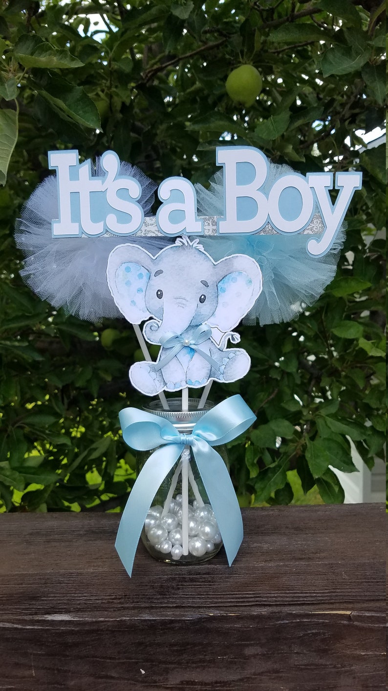 IT'S A BOY Elephant Centerpieces, Baby Shower Centerpieces, Elephant Theme Decorations, Elephant baby shower decorations. it's a Boy BABY image 1