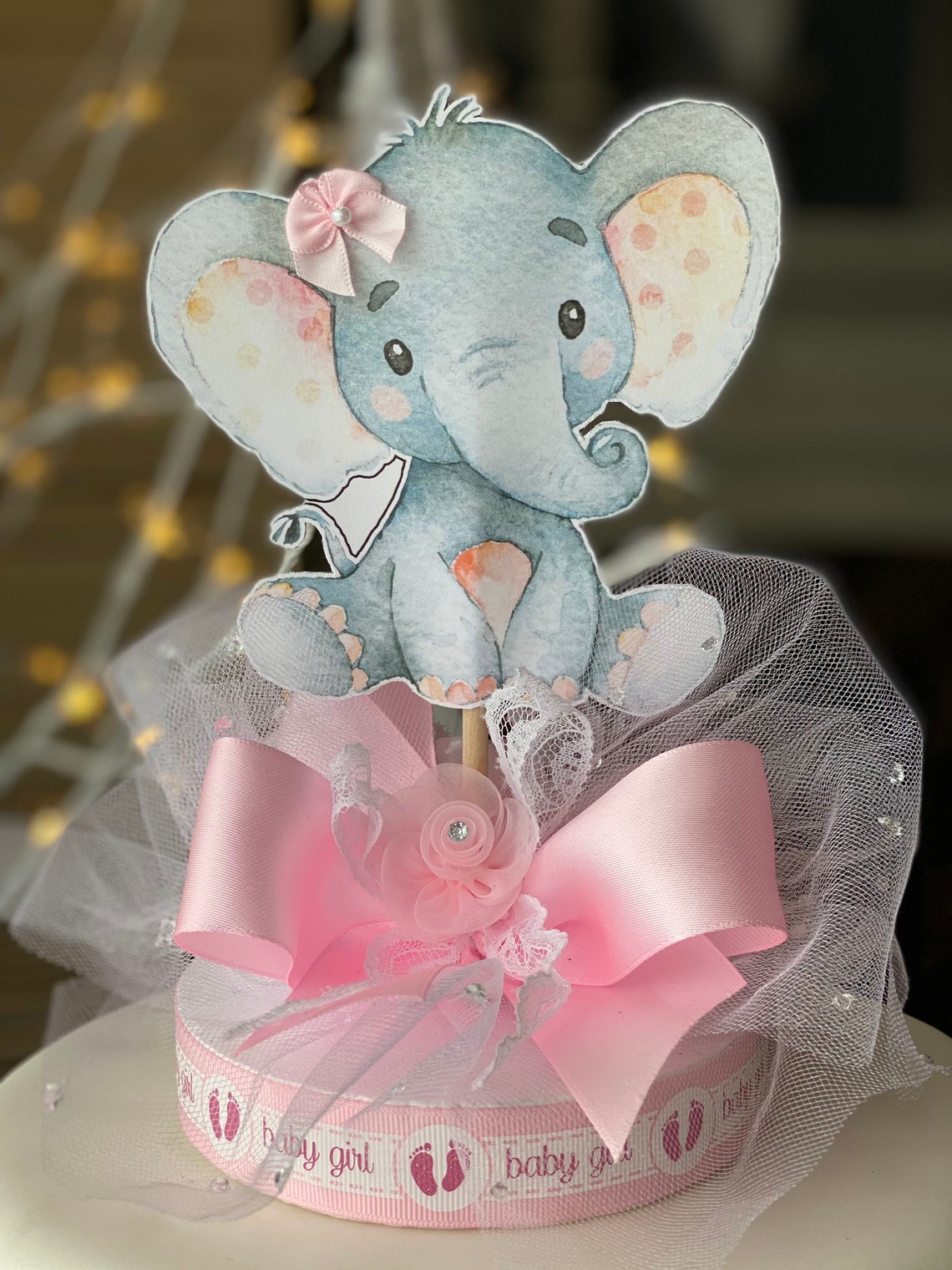 Girl Elephant Cake Topper Baby Pink Elephant Girl Baby Etsy