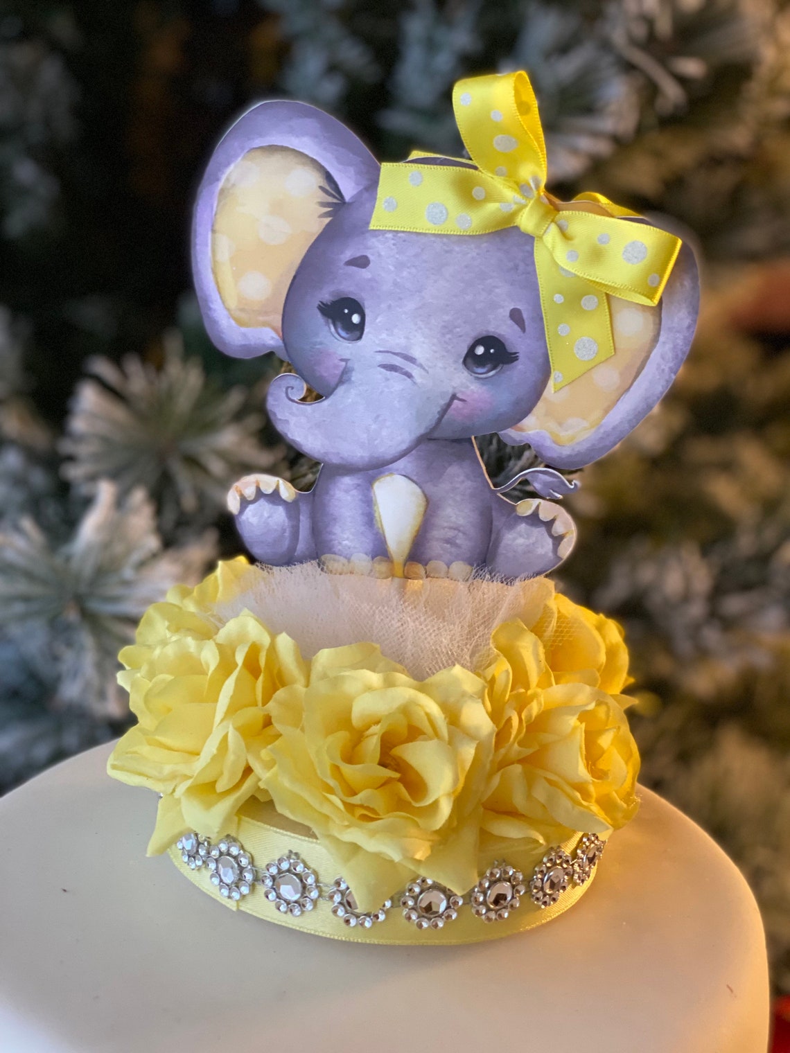 Elephant Cake Topper Yellow Elephant Baby Shower Gender Etsy